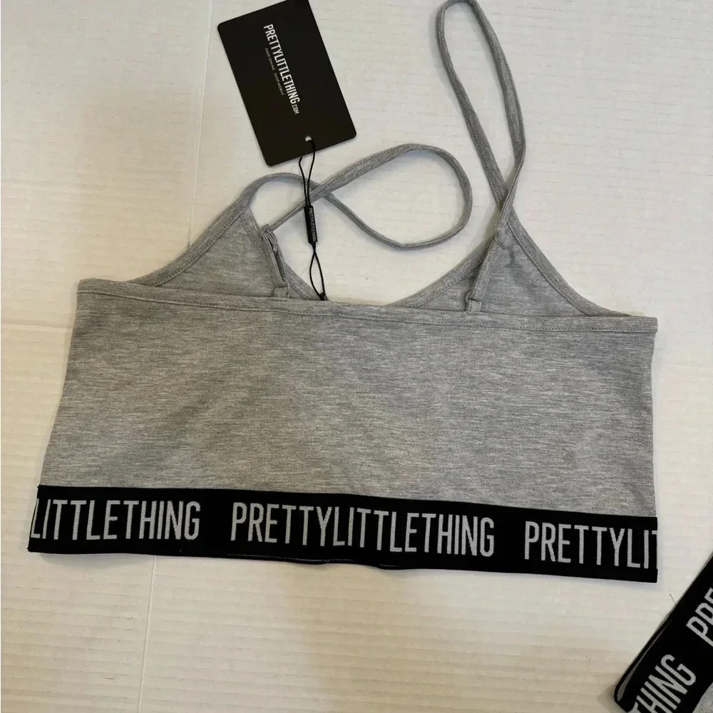 PRETTYLITTLETTHING GREY JERSEY LOGO TAPE LINGERIE SET